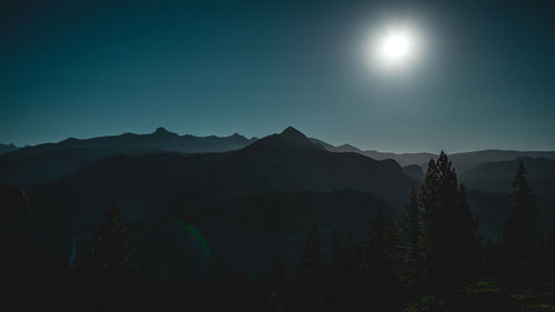 Scenic view of mountains against sky at night