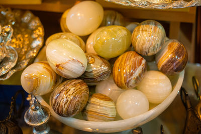 High angle view of shells on table