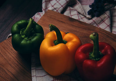 Close-up of bell peppers on table