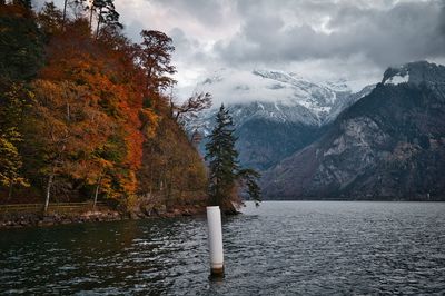Scenic view of lake against sky during autumn