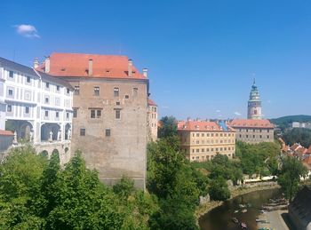 View of buildings against blue sky