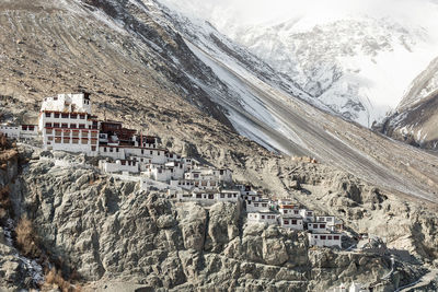 High angle view of snowcapped mountains