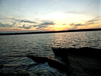Scenic view of lake against sky during sunset