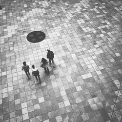 High angle view of people at courtyard