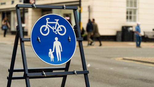 Shared bicycle and pedestrian zone closing a high street as part of social distancing measures