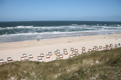 High angle view of beach against clear sky