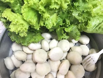 High angle view of chopped vegetables in bowl