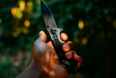 Close up of survival knife