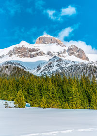 Scenic view of snowcapped mountains against sky