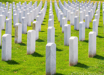 Row of cemetery against stone wall