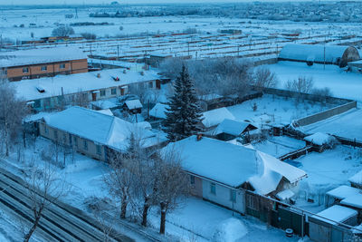 High angle view of buildings in city