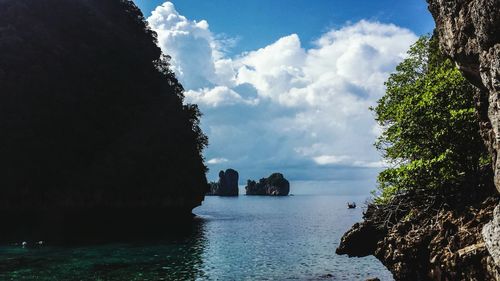 Scenic view of sea against cloudy sky