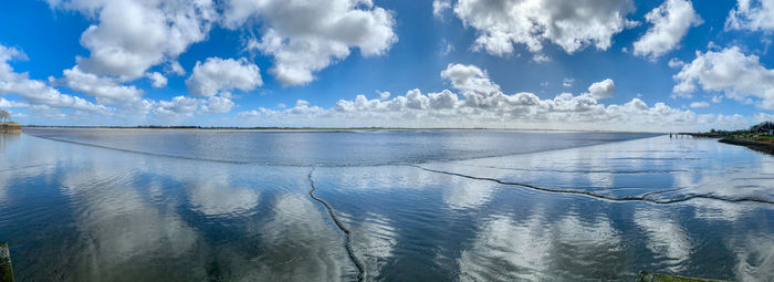 Panoramic view of sea against blue sky