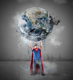 Digital composite image of woman holding umbrella