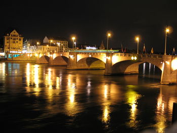 Bridge over river at night