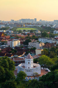 High angle view of townscape against sky