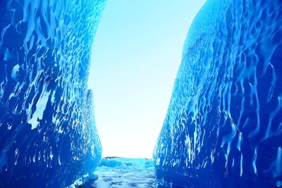 Panoramic view of sea against clear blue sky