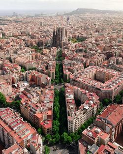 High angle view of buildings in city