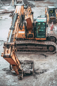 High angle view of crane at construction site