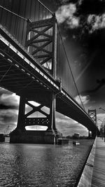 Low angle view of bridge against cloudy sky