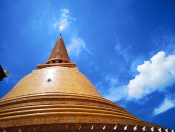 Low angle view of building against blue sky