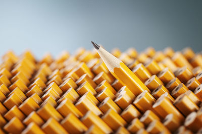 Close up of yellow pencils