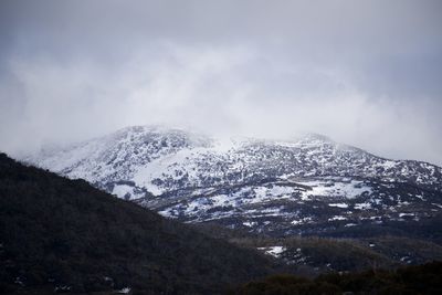 Scenic view of snowcapped mountains against sky