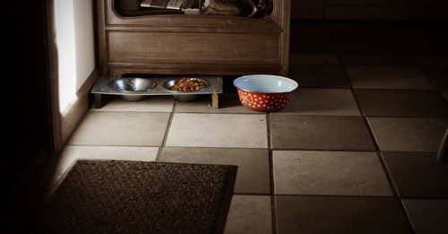 High angle view of tiled floor