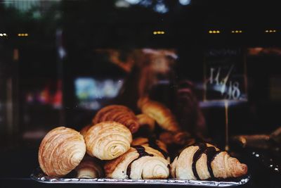 Close-up of croissants for sale