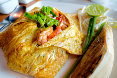 Close-up of meal served in plate