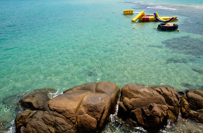 Panoramic view of rocks in sea