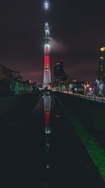 Illuminated buildings in city at night