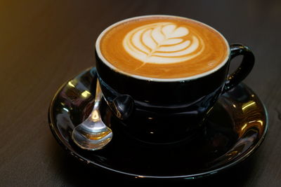 High angle view of coffee on table