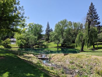 Scenic view of park against clear sky