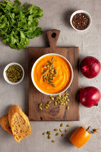 High angle view of food on table