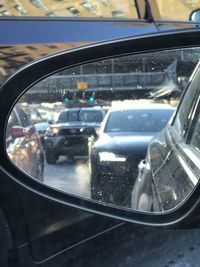 High angle view of side-view mirror of car