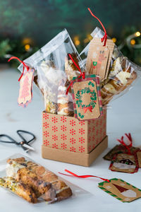 Preparing treat bags of homemade biscotti as gifts for the holidays.