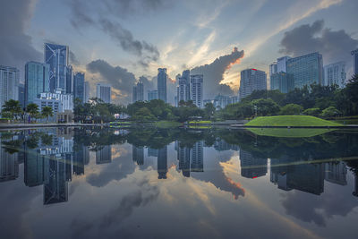 Panoramic view of city by buildings against sky