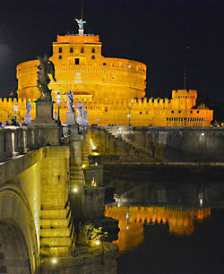 Illuminated building at night