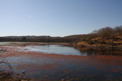 Scenic view of lake against clear sky