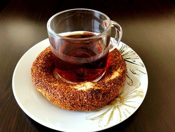 Close-up of tea served on table