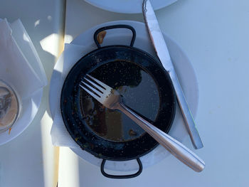 High angle view of food in plate on table