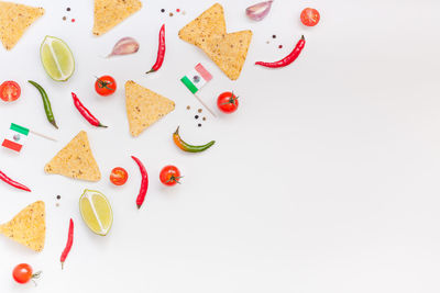 High angle view of breakfast on table