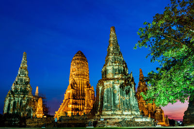 Low angle view of temple building against blue sky