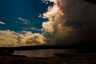 Scenic view of lake against sky during sunset