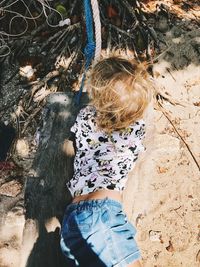 High angle view of girl wearing hat