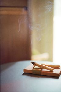 Close-up of knife on table