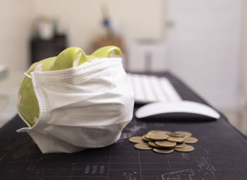 Close-up of white paper on table at home