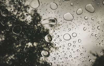 Full frame shot of wet glass window during rainy season