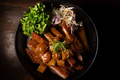 High angle view of meal served in plate